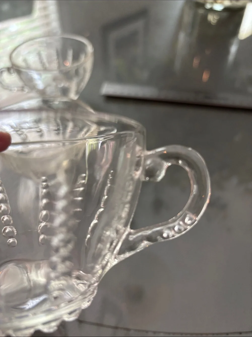Federal glass- beaded sunflower Clear Glass Bubble-Pattern Teacup - Set of 3